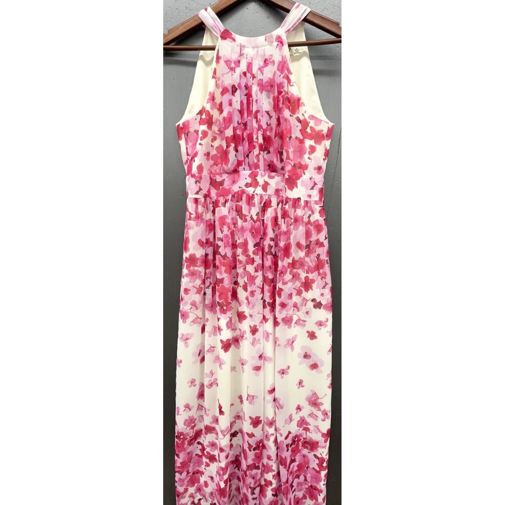 Eliza J Maxi Dress 8P Pink Floral Halter Top Tie Zip Flowy Romantic Girly Fairy
